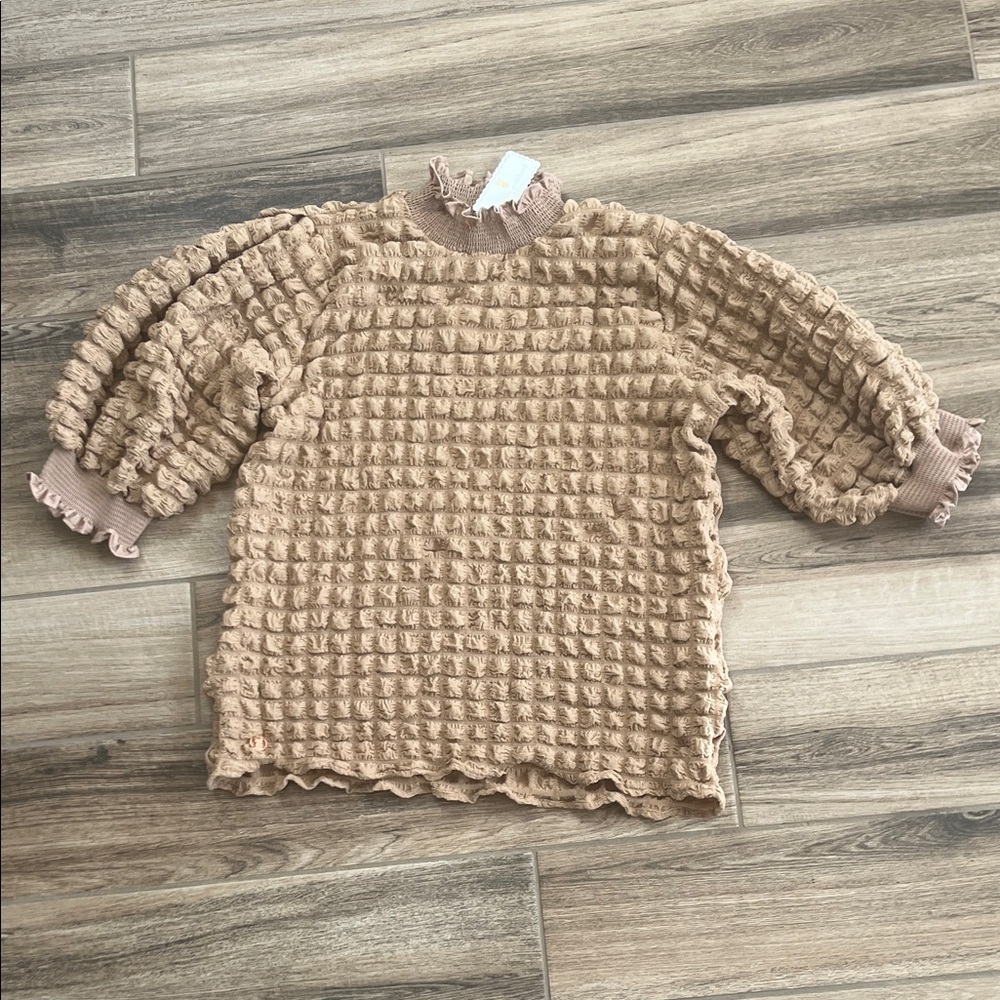 Simply Southern Textured Brown Top with Ruffle Detail NWT